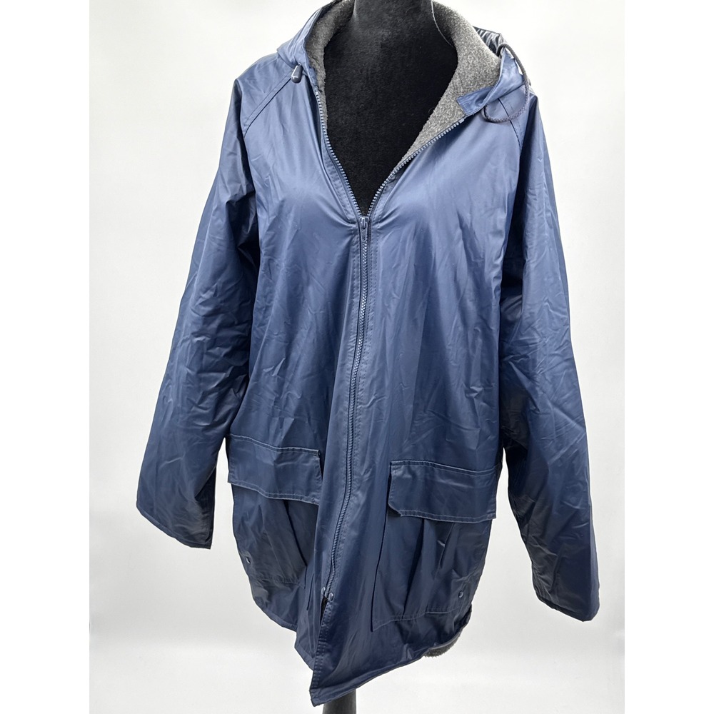 Harbor Master Mens Navy Blue Hooded Rain Jacket Fleece Lined Parka Large